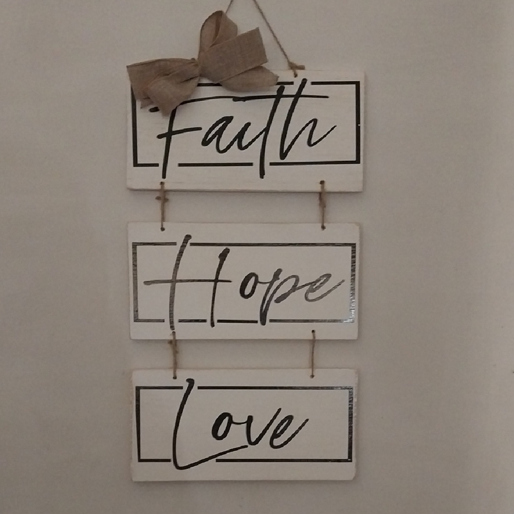 Inspiring Faith Hope Love Wall Art with Bow